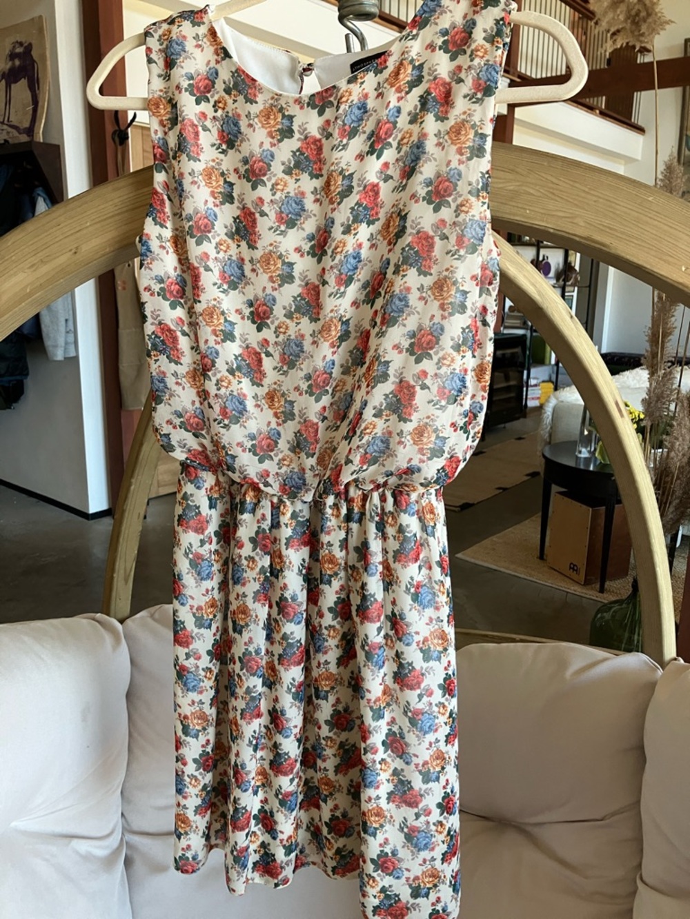 Atmosphere Cream Floral Dress with Blue, Pink & Mustard Blooms